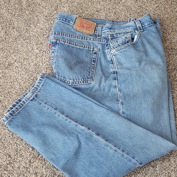 VTG 90s LEVI'S 550 Women's Blue Jeans Relaxed Fit Tapered Light Wash Sz 14S - Picture 1 of 6